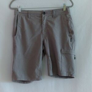 O'Neill Crossover Shorts Tan w White Stripes Zippered Pockets Drawstring Size 30